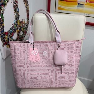 Juicy Couture Valentine's Day ❤️ Chiffon Pink Logo Sport Tote Bag & Change Purse